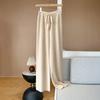 Pantalones de pierna ancha y cintura alta de lana virgen australiana elegantes de otoño e invierno para mujer, pantalones rectos suaves y encerados casuales con nubes