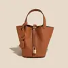 Bolso Canasta de Piel de Vaca de Primera Capa Clásico, Bolso Cubo de Piel Genuina de Lujo Ligero y de Gama Alta, Bolso de Mano de Moda Transfronteriza y Versátil