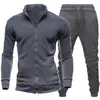Nueva Sudadera Deportiva con Cremallera y Cuello Alto para Hombre Chaqueta con Capucha para Hombre Color Sólido Cárdigan Pantalones Largos Conjunto Deportivo Casual