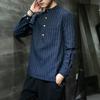 Otoño 2020 Estilo Chino Algodón y Lino Nueva Camisa de Rayas de Manga Larga para Hombre Talla Grande Top Camisa de Cuello de Lino para Hombre