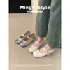 Versão em Pele de Ovelha ~ Sapatos Mary Jane Franceses com Elevação Interna, Sapatos Raso de Uma Linha, Sapatilhas Prateadas para Mulheres, Sapatos Baixos