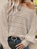 Suéter de Otoño para Mujer Europeo y Americano Transfronterizo Amazon Calado Manga Murciélago Jersey Hombro Top de Crochet