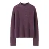 Elegante suéter 100% cashmere puro com gola alta e borda enrolada, mangas raglan em fio mesclado, suéter base de cashmere tricotado, outono e inverno