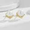 Pendientes de Plata de Ley S925 con Forma de V Incrustados de Circonita y Perla Natural para Mujer, Pendientes Románticos Retro Franceses de Lujo Ligero