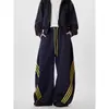 Calça Jogger de Moletom Plus Size 150kg com Três Listras, Perna Larga, Curva, para Homens e Mulheres, Fina para Primavera e Verão, High Street, Hip-Hop, Casual, Esportiva