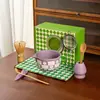 Juego de Té Matcha de 7 Piezas Tazón Matcha a Cuadros con Pico Flor de Cerezo Batidor de Té Estilo Ins Europeo y Americano 100 Piezas