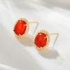 Pendientes de ónix rojo festivos de Año Nuevo, ligeros, lujosos, de alta gama, con microincrustaciones de circonita, aguja de plata S925, elegantes y vintage.