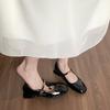 Zapatos de Mujer Estilo Hepburn Vintage 6827-1 Verano Tacón Grueso Mary Jane con Boca Baja Estilo Francés