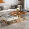Mueble de TV moderno minimalista de losa de roca para salas de estar pequeñas, soporte de TV extensible con un juego de mesa de centro integrado de lujo ligero
