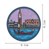 Pegatinas de Insignia Bordada de Monumentos del Mundo Creativos - París, Gran Muralla, Paisajes de Tokio Parches Redondos de Tela para Reparación y Decoración DIY
