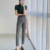 Calça Casual Miyake Feminina Cintura Alta Emagrecimento Design Simples Senso de Design Nicho Commuter Calça Cropped Cor Sólida Calça Reta Plissada