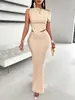 2670 Elegante y Sexy Vestido de Banquete Estilo Commuter, Traje de Falda Cola de Pez Fruncida de Color Sólido de un Solo Hombro para Mujer