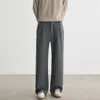 Calça de Sarja Larga com Duas Pregas Estilo Old Money para Homens, Outono/Inverno Antirrugas Sem Ferro Solta Corte Reto Calça Casual para o Dia a Dia