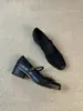 Zapatos de mujer estilo francés vintage con correa de lazo y tacón grueso, modelo nuevo 2026 en stock, zapatos Mary Jane de piel de oveja con punta cuadrada para mujer