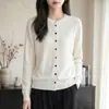 Elegante cárdigan de punto nuevo, abrigo de lana con cuello redondo, mangas largas, protección solar, corte holgado, fino, color liso, chaqueta de principios de otoño