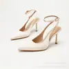 Sandalias de Tacón Alto Stiletto de Satén de Lujo Ligero con Tiras Delgadas y Punta Fina para Mujer, Elegantes para Banquetes, Transfronterizas