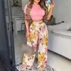 Ropa Europea y Americana para Mujer Amazon Aliexpress Sitio Independiente Estilo Elegante Conjunto de Pantalones Estampados de Manga Corta de Dos Piezas para Mujer Ligero