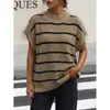 Elegante novo colete de tricô para mulheres, adequado para primavera, outono e inverno, com design de blocos de cor listrados, pulôver de tricô, top colete de caimento solto