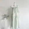 Elegante vestido de tirantes con volantes en capas, vestido de hada suave y voluminoso