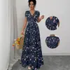 Vestido Cruzado Europeu e Americano Novo de Verão com Decote V, Estampa Floral Francesa e Ajuste na Cintura 2026