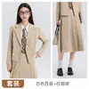 Traje Formal de Entrevista Estilo College Outono/Inverno 2026 para Estudantes Universitários: Conjunto Feminino de Blazer de Manga Longa Curta e Saia Plissada de Comprimento Médio