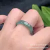 Anillo de Jade Azul Natural Grado A para Hombres y Mujeres Joyería de Jade de Myanmar Anillo de Dedo Banda del Anillo Barra Cuadrada Estilo de Anillo de Corte Recto