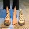 Sandálias de Plataforma de Sola Grossa da Moda Femininas 2025 Verão Novo Mais Fácil de Combinar Vazado Cruz Tira Fina Zíper Traseiro Botas Romanas