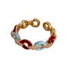 Anillo Abierto Redondo de Zirconia Bañado en Oro Real con Goteo de Aceite Diseño Retro de Nicho Anillo para el Dedo Índice Lujo Accesible Joyería de Mano de Gama Alta