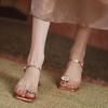 Sandalias de Pedrería para Mujer 2026 Verano Nuevo Estilo de Dedo del Pie Separado Tacón Grueso Sexy Celebridad de Internet Súper Elegantes de una Sola Correa Punta Cuadrada Sandalias Transparentes