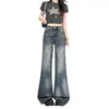 Nuevo LOOK de verano estilo chica hot de deseo puro estilo americano diseño de flecos adelgazante de cintura alta jeans acampanados retro azules para mujer