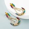 Personalidad Exagerada Creativo Ancla de Barco Color Diamante de Imitación Diamante Geométrico Aretes Aretes Retro Europeos y Americanos para Mujer