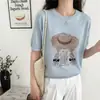 Blusas Únicas e Bonitas Estilo Coreano, Camisetas Básicas Soltas com Gola Redonda para Mulheres, Novas Camisetas Finas de Tricô de Manga Curta para o Verão