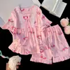 Pijama de Verano para Niñas Algodón Nube Manga Corta 2026 Nuevo Gato Kt Lindo Estilo Dulce Ropa de Casa para Niños Grandes