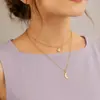 Collar con colgante de media luna de perla con cuentas redondas de moda transfronteriza europea y americana, collar personalizado de temperamento multicapa simple para mujer