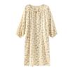 Camisola feminina de manga comprida para primavera e verão, algodão fino, absorvente de suor, dupla camada de fio de algodão, folgada, roupão de dormir, vestido de casa de algodão