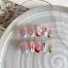 Arte de Unhas Esculpida Estilo Ilha, Arte de Unhas Flor de Blush Desejo Puro, Arte de Unhas Florais Coloridas Pintadas à Mão Dopamina, Gradiente de Cores