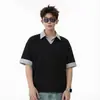Camisa Polo Xadrez com Barra Rebatida Falsa Peça Dupla Tendência Retrô Nova Elegante Versátil para o Dia a Dia Verão Masculino Gola Manga Curta
