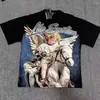 Comércio Exterior Transfronteiriço Atacado Nova Marca Tendência Estilo Americano Camiseta 280g de Manga Curta para Homens e Mulheres com Strass Estampado, Caimento Solto Manga Meia