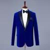 Vestido Casual Masculino, Terno de Apresentador, Terno de Performance para Cantor, Terno Formal de Negócios para Noivo, Veludo Borgonha Azul Royal