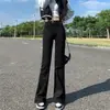 Calça Jeans Feminina 2022 Primavera e Outono Nova Cintura Alta Emagrecedora Versátil Petite Comprimento Total Flare