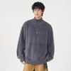 Suéter Masculino Gola Redonda de Mohair Outono Inverno Estilo Coreano Malha Lisa Solta Jaqueta Suéter Quente 921P54