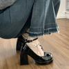 Zapatos Mary Jane de tacón alto para mujer, primavera 2024, recién llegados, estilo francés, punta redonda, charol blanco perla, tacón grueso.