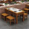 Mesas y Sillas de Comedor Rápidas para Restaurante de Madera Maciza, Mesas y Sillas Retro Talladas con Placa de Roca para Tienda de Snacks, Tienda de Fideos, Hot Pot, Barbacoa, Forma Rectangular