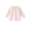 Camiseta de Manga Larga de Primavera y Otoño para Bebés Niñas, Cuello de Muñeca, Capa Base, Lazo de Princesa, Top Individual