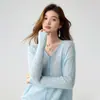 Hilo Kangbaolai ~ 75% Cachemir 25% Seda Delgado Hueco Cuello en V Cárdigan Suelto de Punto para Mujer
