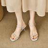 Sandalias de tacón fino con sentido de alta gama para mujer 2024 verano nueva moda hebilla de pedrería sandalias romanas para mujer
