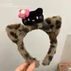 Diadema de Felpa con Estampado de Leopardo Rosa y Moño de Gatito para Mujer, Diadema Linda Versátil para Lavarse la Cara, Pasador, Tocado de Corona Alta