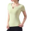 Ropa de yoga para primavera y verano 2024, top deportivo ajustado para mujer, cuello en V, manga corta sin costuras, con almohadilla para el pecho