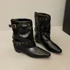 Botas de Perna de Calça Quadradas de Camurça Femininas 2026 Outono Inverno Novas Botas Cowboy Ocidentais Botas de Cavaleiro Fivela de Cinto Botas de Salto Grosso de Tornozelo Femininas