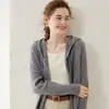 Cárdigan de Cachemira con Cremallera y Capucha 2026 Nuevo Estilo Otoño e Invierno Camiseta Básica Suelta Adelgazante para Mujer Chaqueta Corta de Estilo Suave